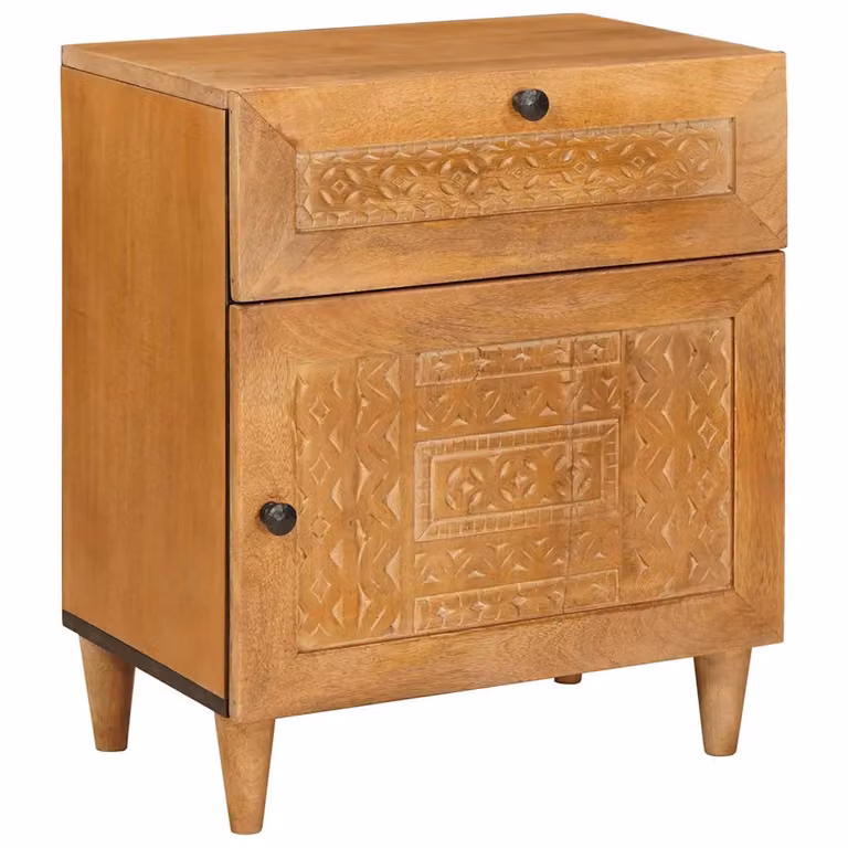 vidaXL Armadio da Notte in Legno di Acacia e Mango Marrone Chiaro L: 50 cm, P: 33 cm, H: 60 cm