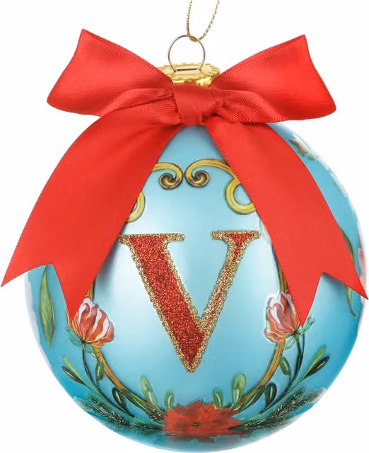 Pallina di Natale con lettera V blu a tema floreale KASANOVA Diametro: 10 cm