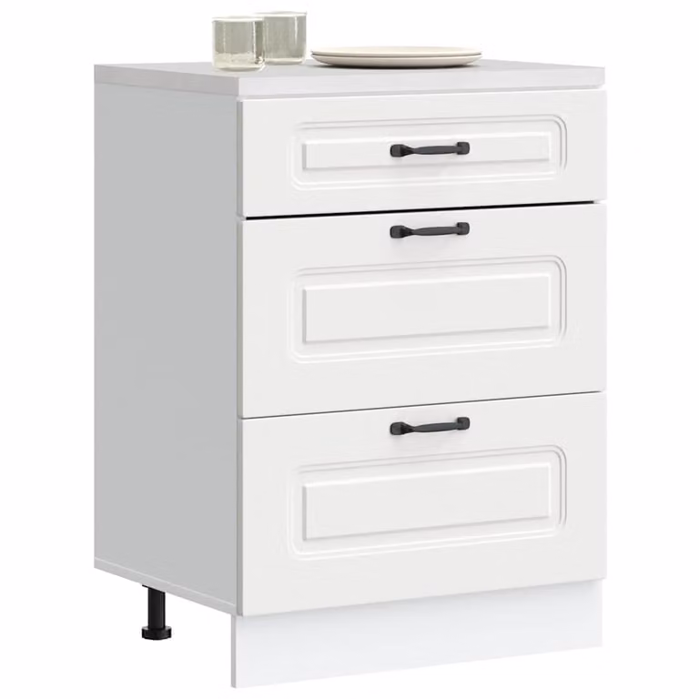 Base da cucina moderna vidaXL Kalmar Bianco in legno e MDF con ante a cerniera e cassetti interni L: 60,0 cm, P: 46,0 cm, H: 81,5 cm
