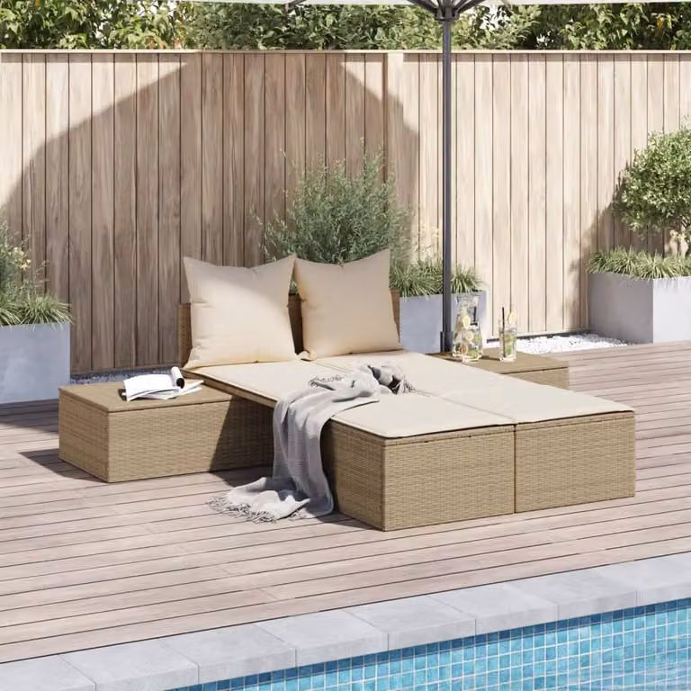 vidaXL Lettino Prendisole in Polyrattan con Cuscini Beige e Struttura in Acciaio Verniciato a Polvere