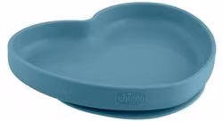 Piatto fondo bimbo Chicco in silicone con base ventosa a forma di cuore, Azzurro, L: 20 cm, P: 19,6 cm, H: 3,6 cm
