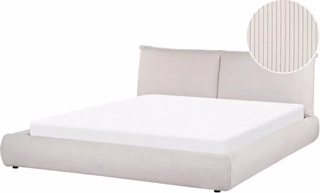 Letto ad acqua Beliani King Size in velluto beige a coste con testata e pediera imbottite L/P/H: 233 x 180 x 90 cm