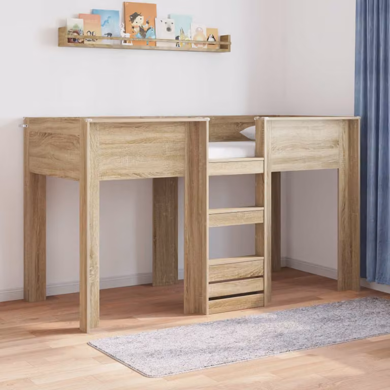 Letto a castello per bambini vidaXL in legno color rovere con struttura a casetta L/P/H: 193 x 90 x 113,5 cm