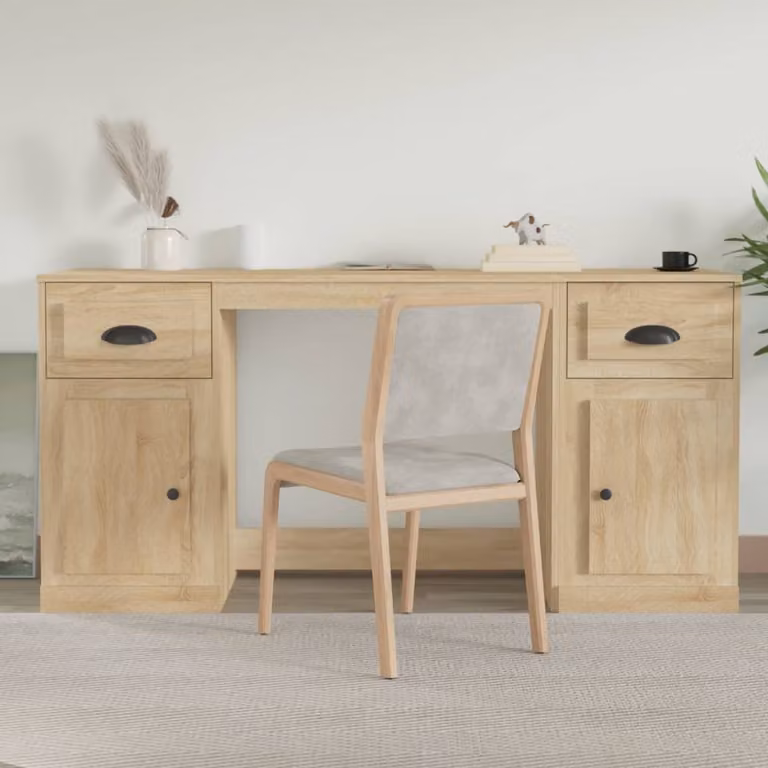 Scrivania da ufficio moderna vidaXL con armadietto e cassetti in legno MDF, colore beige e marrone, L: 154,5 cm, H: 75 cm, P: 50 cm