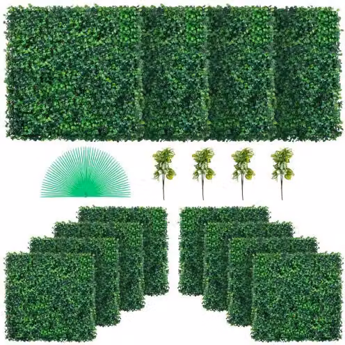Set di 12 pannelli di siepe artificiale in bosso Vevor, colore verde, L/P: 50,8 x 50,8 cm