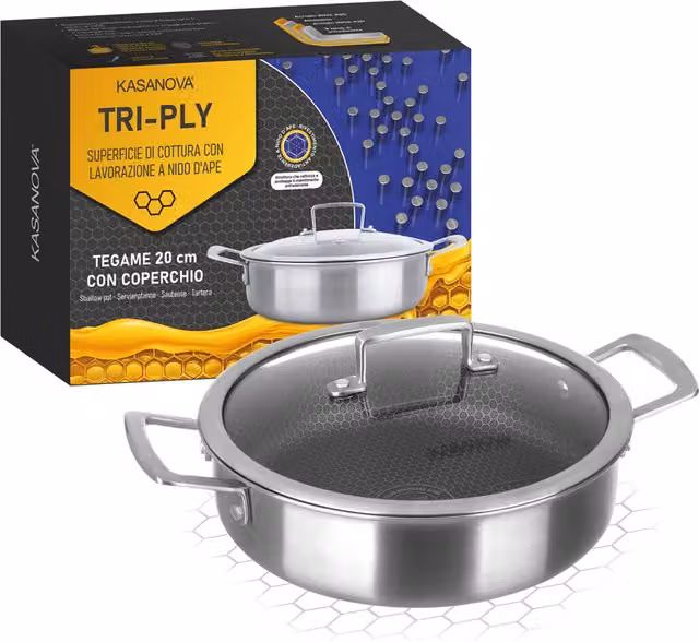 Casseruola Kasanova in acciaio inox e alluminio con coperchio in vetro, diametro: 20 cm