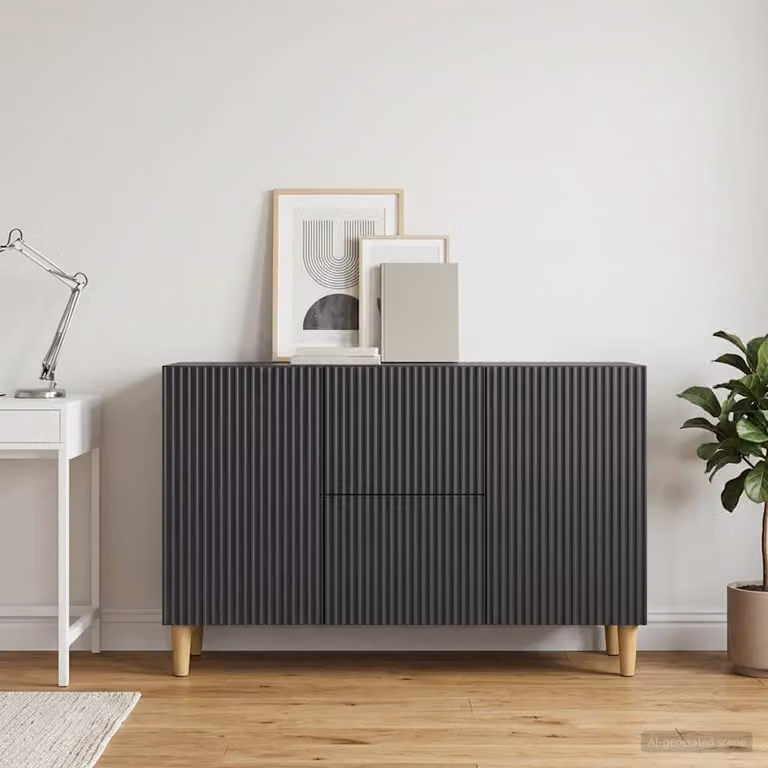 Credenza moderna vidaXL in legno ingegnerizzato nero, L 89 x P 34,5 x H 60 cm