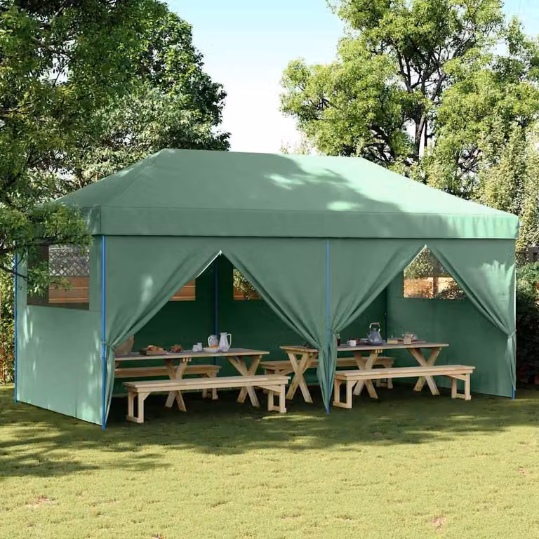 vidaXL Tendone per Feste Pieghevole Pop-Up con 4 Pareti e Finestre, Verde e Blu, L/P/H: 580 x 315 x 292 cm