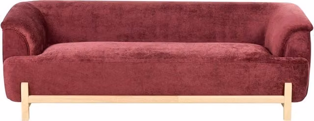 Divano a 3 posti Beliani in tessuto bordeaux con gambe in legno per soggiorno in stile moderno L: 205 cm, P: 85 cm, H: 76 cm