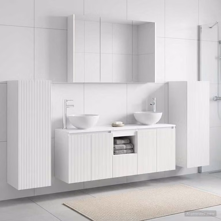 Set di mobili da bagno moderno vidaXL in 6 pezzi Bianco con illuminazione LED e specchio