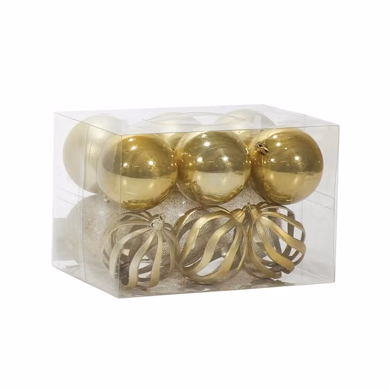 Set di 12 palline di Natale VESTIAMO CASA oro, infrangibili, diametro: 8 cm