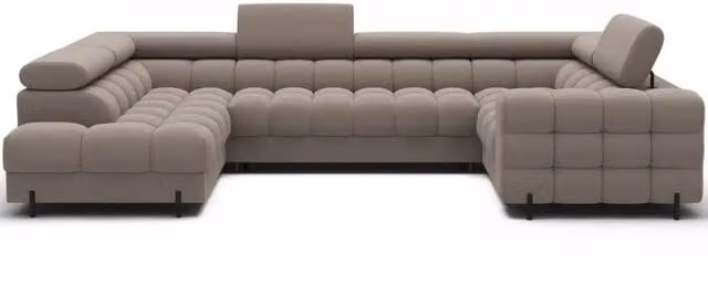 Divano panoramico convertibile FACTORY di MEUBLORAMA, modello a L con angolo sinistro, colore beige, con vano contenitore e funzione letto per adulti, L 346 cm x P 174 cm x H 93 cm