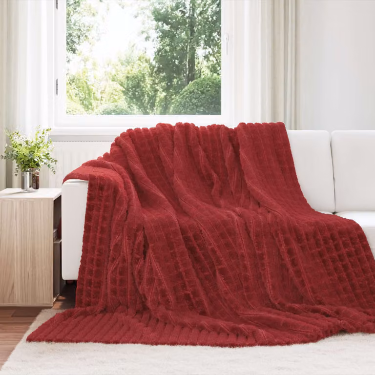 Set di 6 coperte in pile vidaXL color rosso, morbide e lavabili, L 240 x P 220 cm
