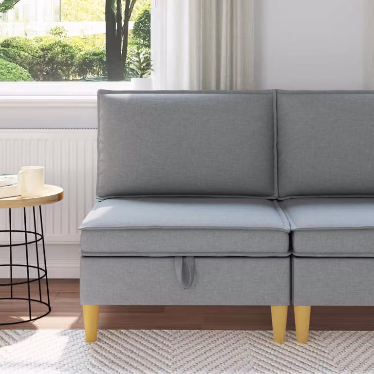 Divano con contenitore in tessuto vidaXL con struttura in legno e stile minimalista disponibile in marrone o grigio