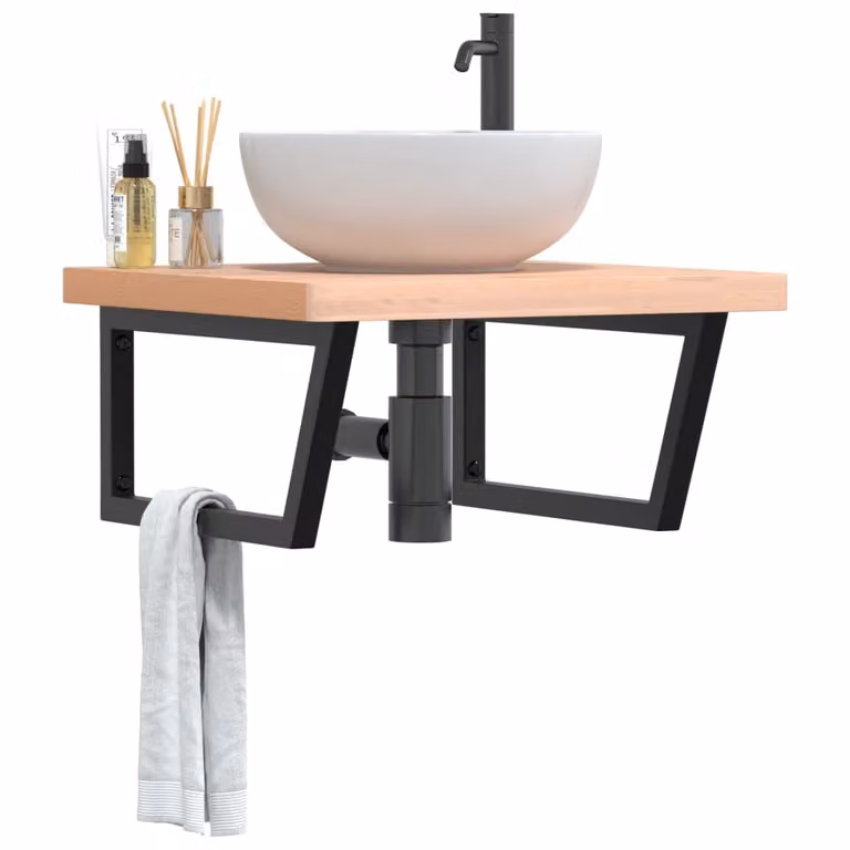 vidaXL Ripiano a Parete per Lavabo in Metallo e Legno di Faggio, Nero e Marrone