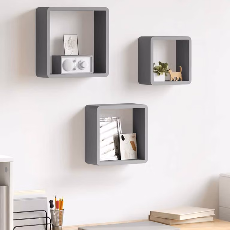 Set di 3 mensole a cubo da parete vidaXL in MDF grigio opaco