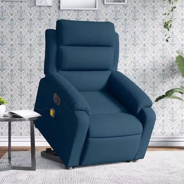 vidaXL Poltrona Alzapersona Elettrica con Massaggio in Velluto Blu