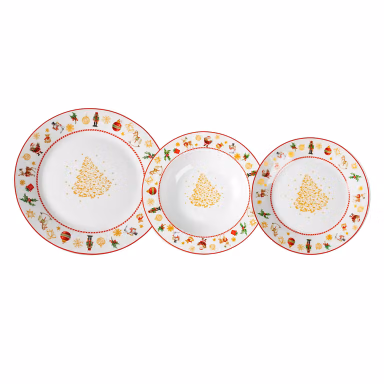 Servizio di piatti Joyful Noel Vestiamo Casa in porcellana bianco e oro, 18 pezzi