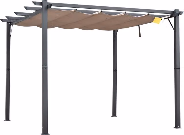 Pergola da Giardino Outsunny con Tettuccio Retrattile Anti UV e Telaio in Alluminio, Grigio o Marrone, 300 x 300 cm