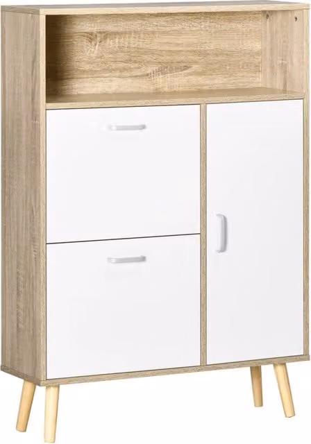 Armadio per scarpe moderno in legno di pino bianco, L: 80 cm, P: 25.5 cm, H: 112.5 cm