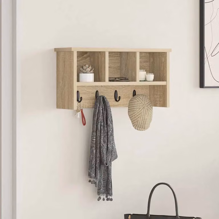 vidaXL Appendiabiti a muro moderno in MDF color marrone e beige con pannello posteriore L: 50 cm, P: 16 cm, H: 26 cm
