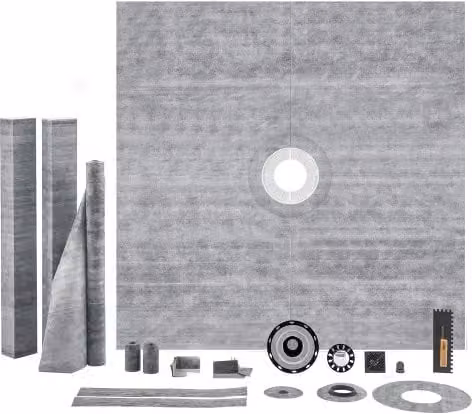 VEVOR Kit Cordolo Doccia Quadrato Grigio con Flangia Centrale e Griglia in Acciaio Inossidabile da 101,6 mm, L/P: 182,8 x 182,8 cm