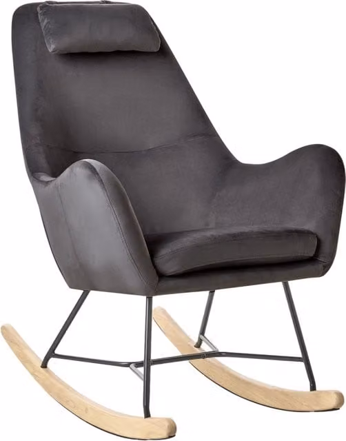 Sedia a dondolo Beliani in velluto grigio con gambe in metallo e pattini in legno