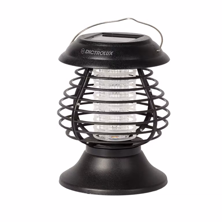 DICTROLUX Lampada Solare 2 in 1 Antizanzare LED con Sensore Crepuscolare e Picchetto per Giardino e Terrazzo, Colore Nero