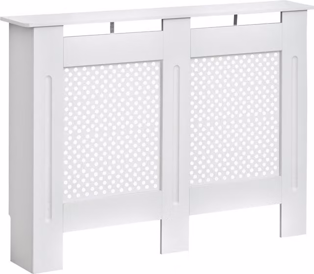 Copritermosifone in legno moderno HOMCOM, colore bianco, L: 111,5 cm, H: 82 cm, P: 19 cm