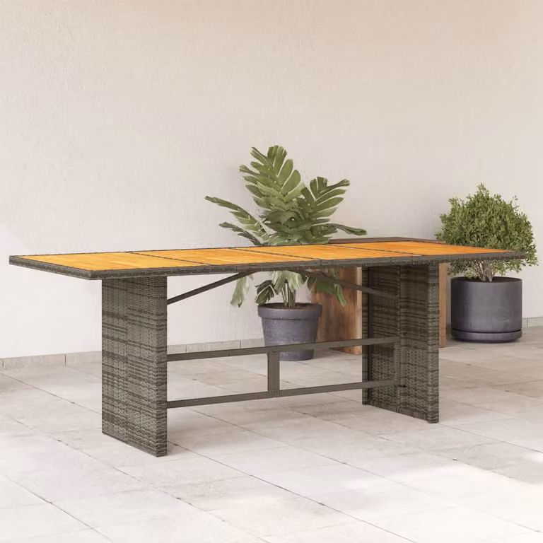 vidaXL Tavolo da giardino rettangolare in polyrattan con piano in legno di acacia grigio L: 190 cm, P: 80 cm, H: 74 cm