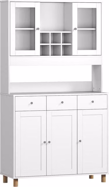 Credenza da cucina HOMCOM moderna in bianco con 2 ante in vetro, 3 cassetti e ripiani interni, larghezza: 180 cm