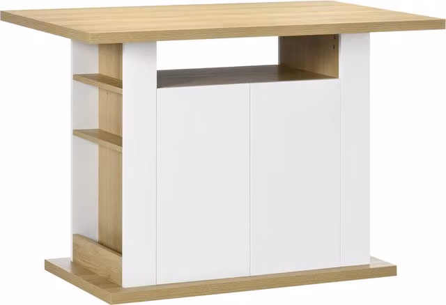 Isola per cucina HOMCOM con armadietti e ripiani aperti, Bianco e Legno, L: 110 cm, P: 70 cm, H: 75.5 cm