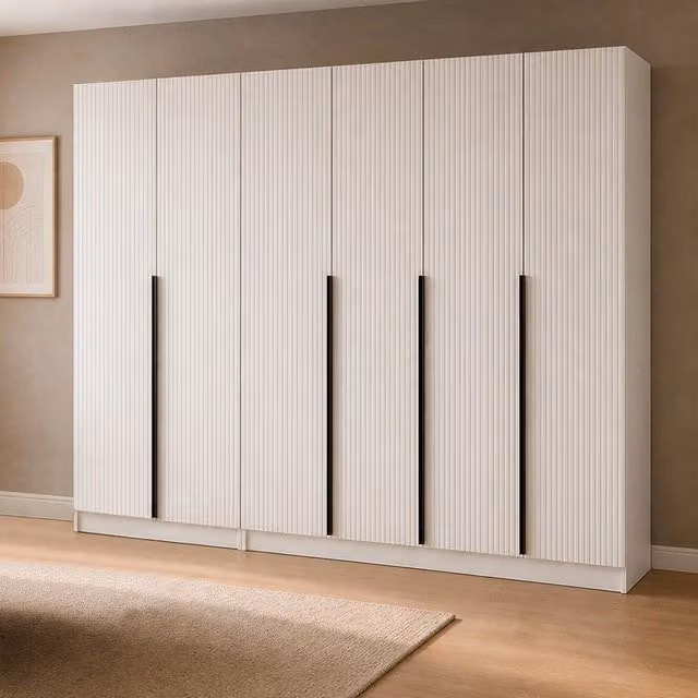 Armadio Kale Veriaffari a 6 ante battenti con effetto cannettato bianco e nero, L: 270 cm, P: 52 cm, H: 210 cm