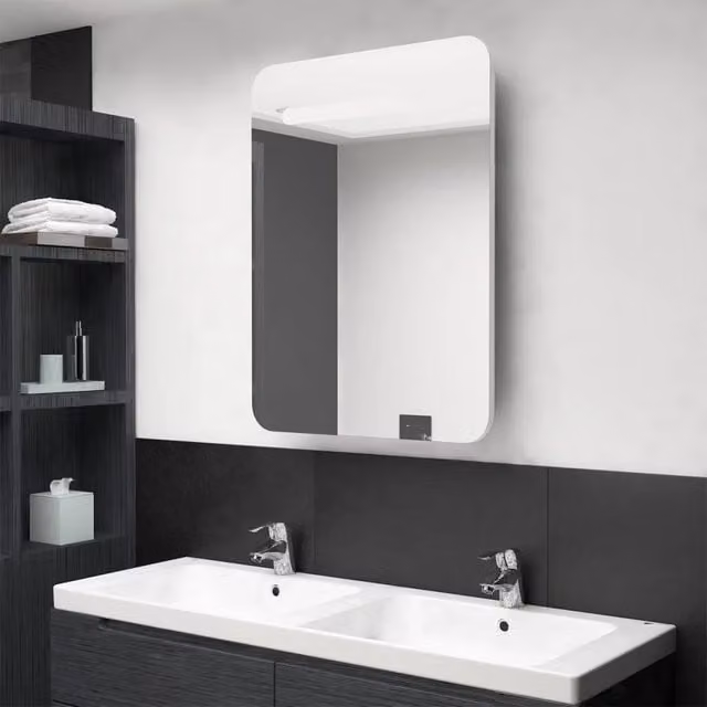 Armadietto da bagno VIDAXL con specchio e illuminazione LED, bianco lucido, L: 60 cm, P: 11 cm, H: 80 cm