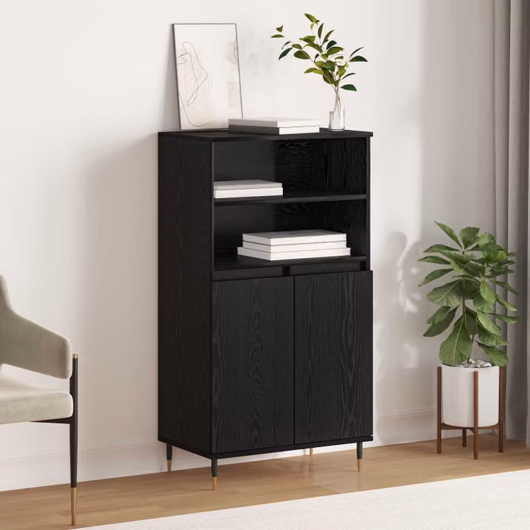 Credenza moderna vidaXL in legno ingegnerizzato nero con ante a cerniera L/P/H: 60 x 36 x 110 cm