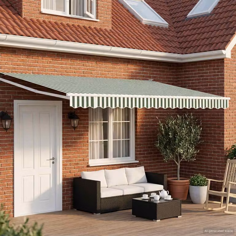 Tenda retrattile manuale con LED vidaXL, Verde e Bianco, L: 400 cm, P: 300 cm