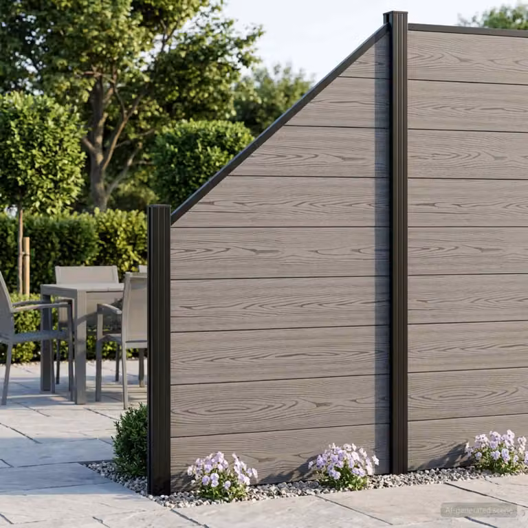 Set di recinzione vidaXL in WPC e alluminio grigio, L: 1138 cm, H: 186 cm