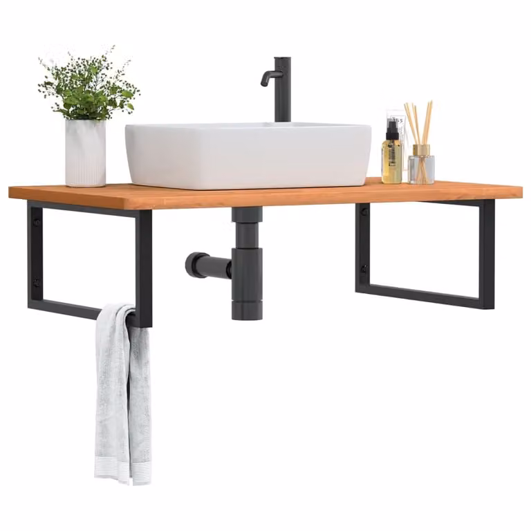 vidaXL Ripiano da Parete per Bagno in Legno di Faggio e Metallo, Nero e Marrone