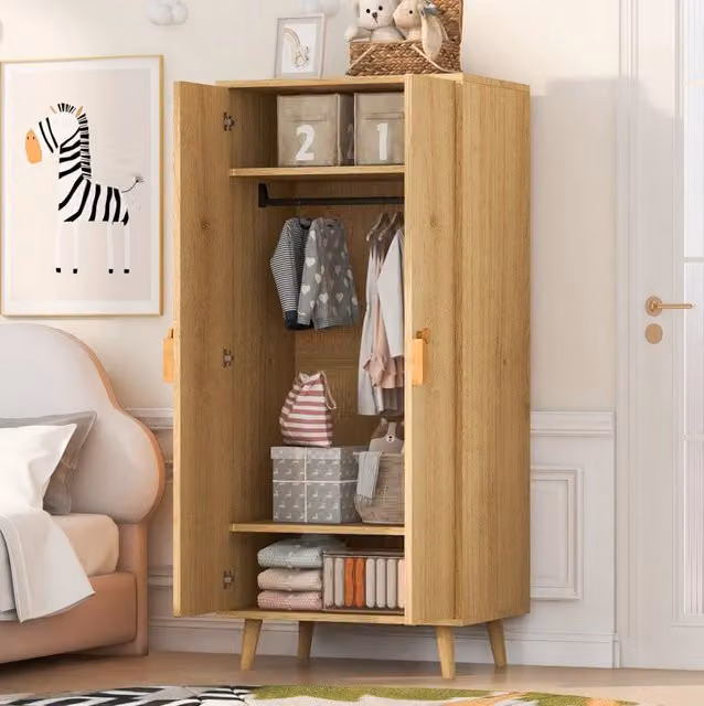 Armadio a 2 ante in MDF marrone con vano appendiabiti e vano contenitore, stile scandinavo, L: 70 cm, P: 55 cm, H: 170 cm