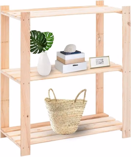 Set di 10 scaffali a 3 livelli vidaXL in legno di pino massello marrone, stile rustico, L: 80 cm, P: 38 cm, H: 90 cm