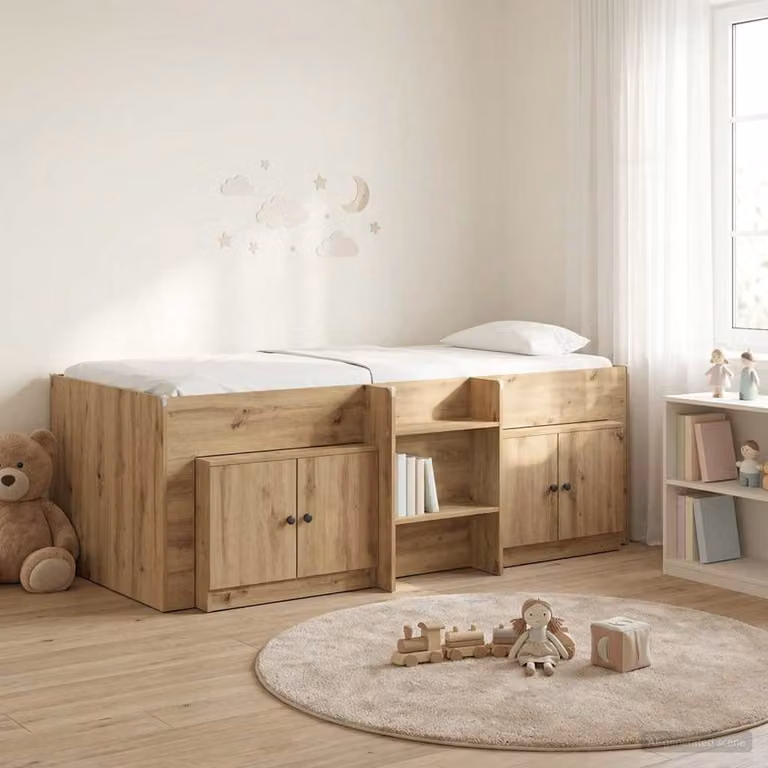 Set di Letto Loft con Mobile vidaXL in Rovere Artigianale, 3 Pezzi, L/P/H: 203 x 90 x 111 cm