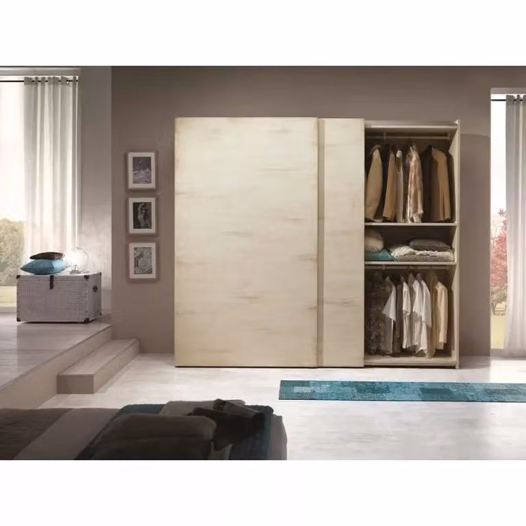 Armadio moderno con 2 ante scorrevoli in legno bianco pattinato Mobili 2G L/P/H: 282 x 61 x 246 cm