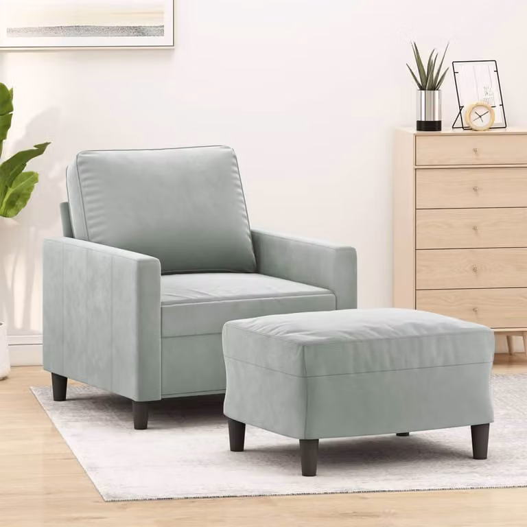 vidaXL Poltrona con Poggiapiedi in Velluto Grigio con Design Moderno