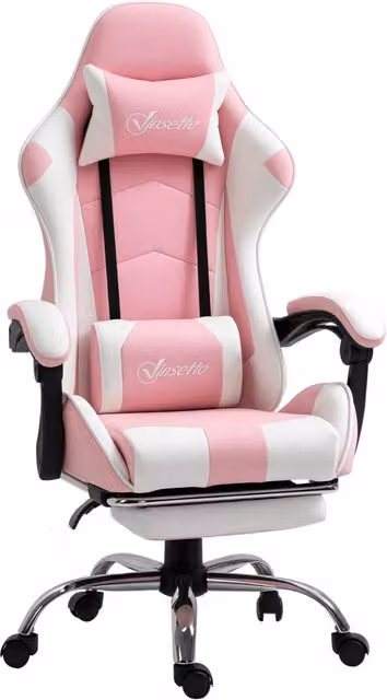Sedia da Gaming Ergonomica Minimal Rosa e Bianca con Poggiatesta e Funzione Massaggio