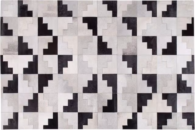 Tappeto Rettangolare Moderno Patchwork Beliani in Nero e Grigio con Dettagli in Pelle Fatto a Mano L: 200 cm, P: 140 cm