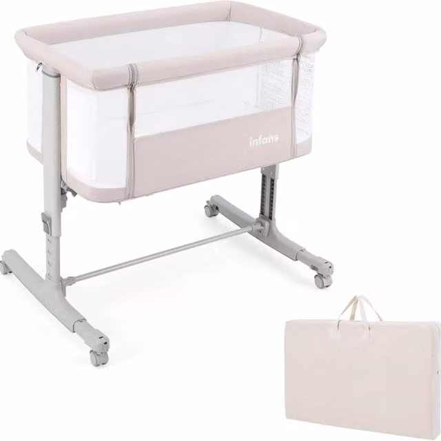 Culla per bambini 3 in 1 DESIGN IN con 5 livelli di altezza regolabili e borsa da viaggio, colore beige