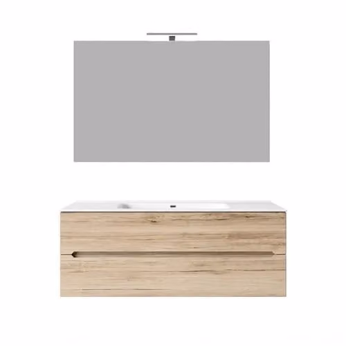 Composizione mobile bagno sospeso con cassetti e specchio mod. TALIA Taco colore Rovere Nodi L: 120 cm, P: 45 cm, H: 46 cm