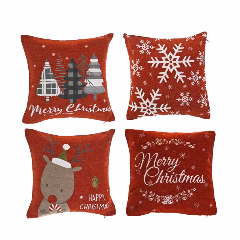 Cuscino Natalizio Jacquard VESTIAMO CASA Rosso, Sfoderabile e Lavabile in Lavatrice, 45 x 45 cm
