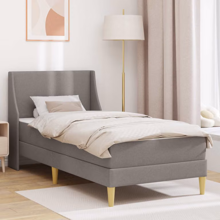 Set letto moderno vidaXL con struttura imbottita in tessuto grigio e 2 materassi in schiuma