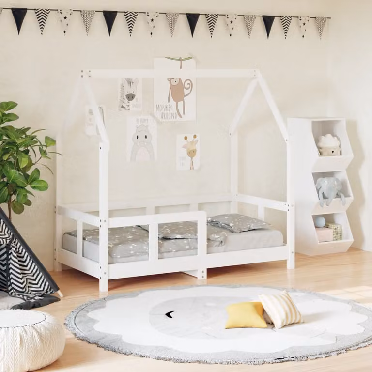 vidaXL Giroletto per Bambini in Legno Massello di Pino Bianco L: 140 cm, P: 70 cm